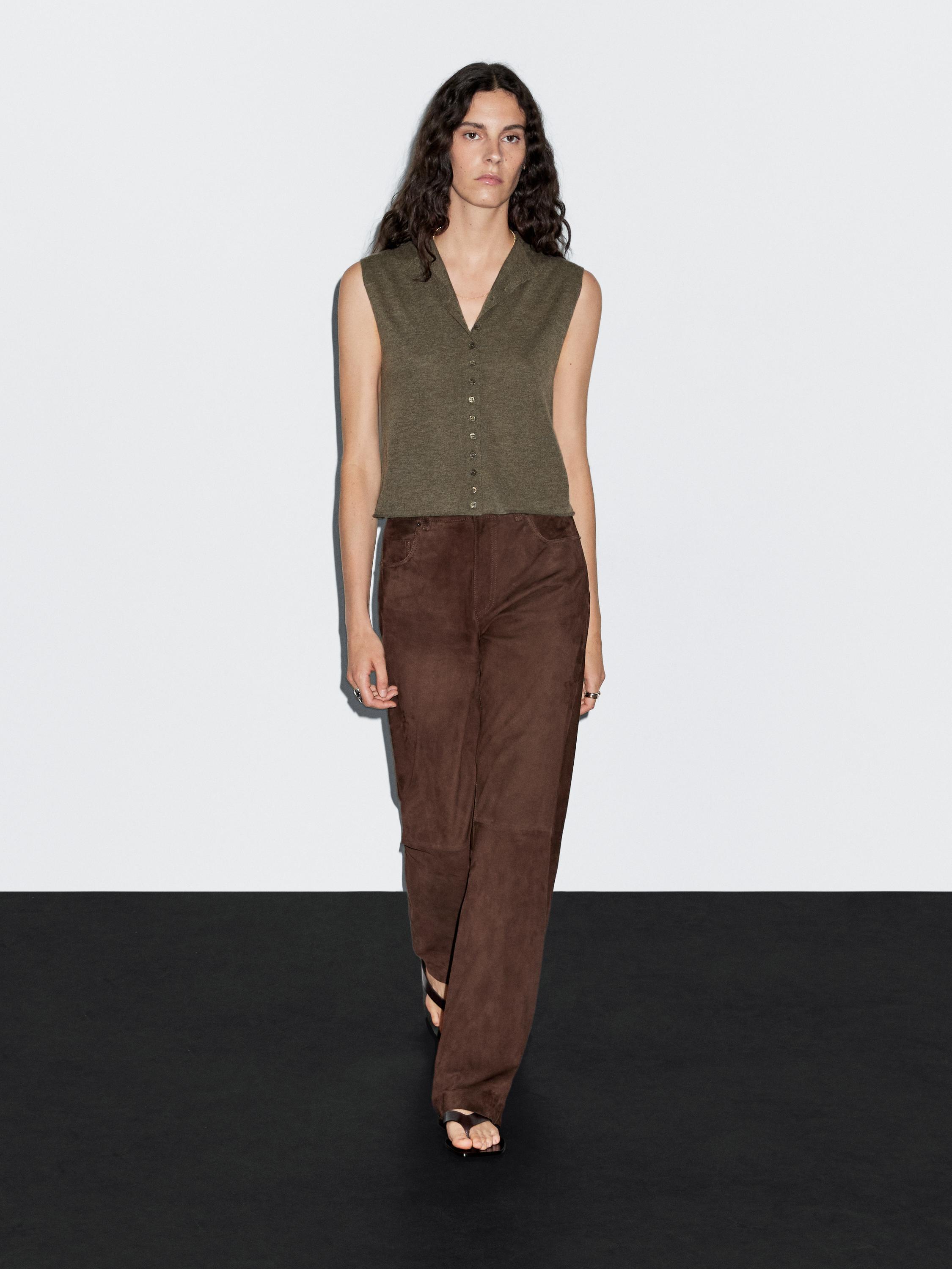 Cropped wool blend knit vest